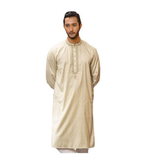 Short Panjabi -  Light olive color Cotton Panjabi