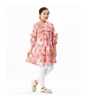 Pink All-Over Printed  Kids Tunic
