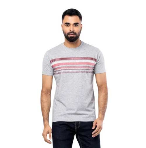 Light Grey Printed Cotton T-Shirt For Men