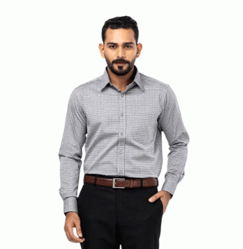 Grey Mixed Cotton Executive Full Sleeve Shirt For Men