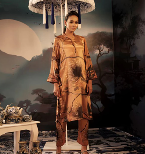 Radiant Sophistication: Women's 2 Piece Golden Salwar Kameez Set