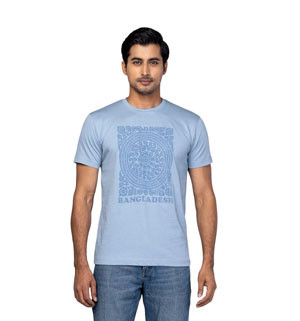 T-Shirt - Blue Printed Cotton T-Shirt For Men