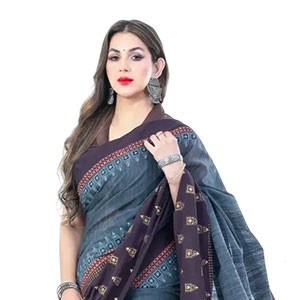 Women's Sharee - Half-Silk sharee feature Block-print & Hand-work