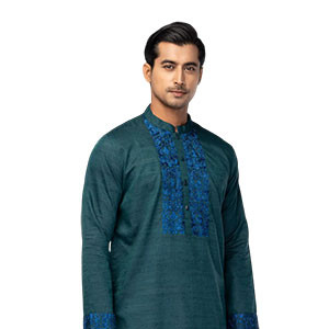 Dark Green Embroidered Endi Cotton Panjabi