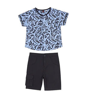 Baby Boys - Blue Printed Linen Shirt Pant Set