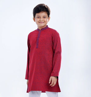 Kids Boy Red Jacquard Cotton Panjabi