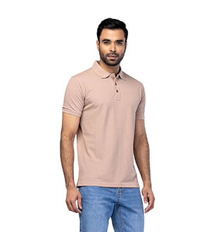 Polo Shirt : Desert Sand Mixed Cotton Polo Shirt