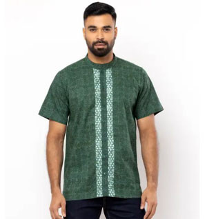 Green Printed and Embroidered Cotton Fatua