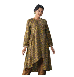 ETHNIC AVERAGE KURTI-YELLOW PRINT