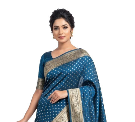 Teal Blue Banarasi Silk Sharee with Golden Zari Work