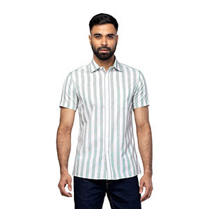 Casual Half Sleeve  -  White Striped Cotton Fitted Shirt