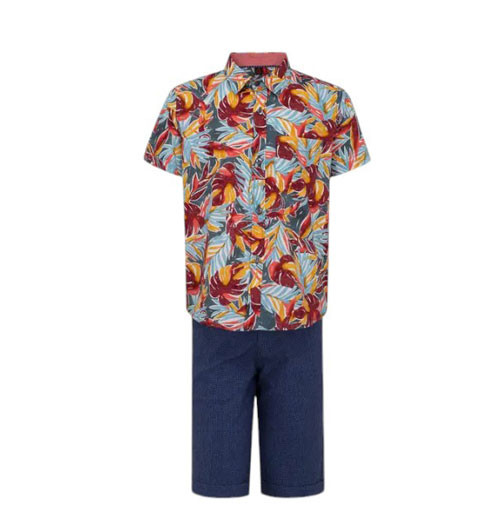 Toddler Boy -  Multicolour Printed Mixed Cotton Shirt Pant Set