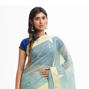 Women’s Aqua Green Half-silk Sharee