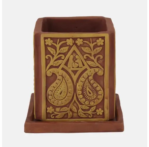 Pottery Showpiece  -  Clay Plant Pot with Plate