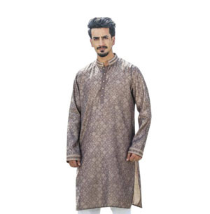 Short Panjabi -  Pastel brown color design cotton embroidered regular fit ekchat Panjabi.
