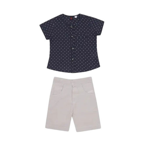 Baby Boys - Midnight Blue Printed Cotton Shirt Pant Set