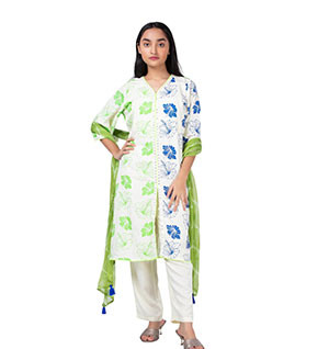 Girls Kids - Printed and Embroidered Linen Shalwar Kameez