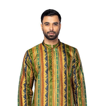 Multicolour Printed Silk Panjabi