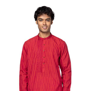 Panjabi - Red Embroidered Cotton Panjabi