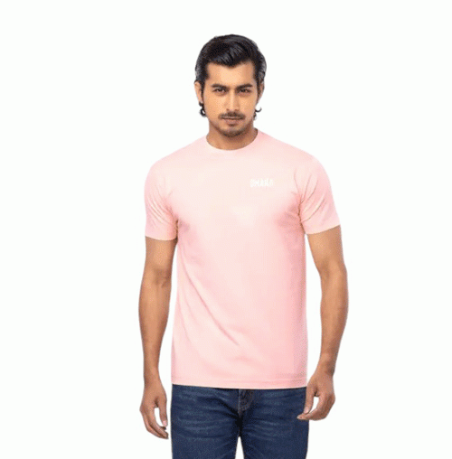 Dusty Pink Dyed Printed Cotton T-Shirt For Men