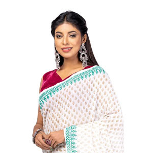 Sharee - White Printed Cotton Sharee