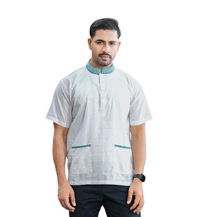 White embroidered cotton half sleeve gents Fatua.