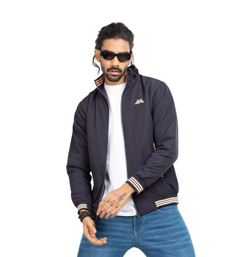 Men Jacket -  Taffeta High Neck Jacket - Navy