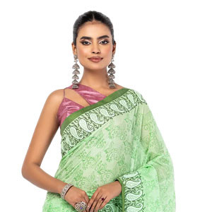 Sharee - Green Printed Cotton Sharee