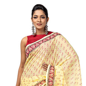 Sharee - Light Yellow Printed Cotton Sharee