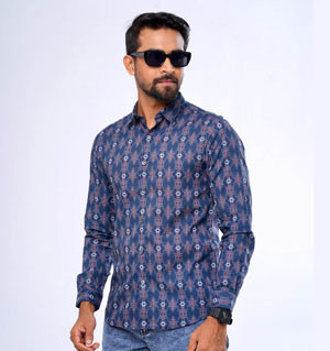 Classic Comfort: Blue Cotton Long Sleeve Casual Shirt - Effortless Style for Everyday Wear