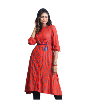 ETHNIC FUSION KURTI-ORANGE