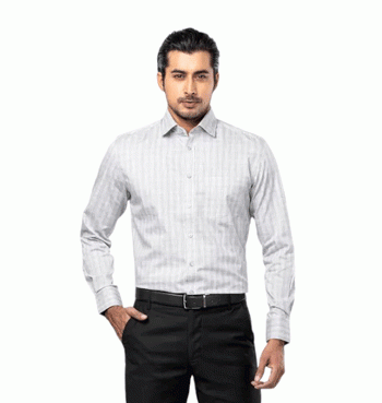 Grey Textured Mixed Cotton Executive Shirt For Men