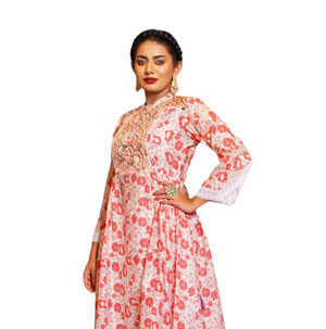 ETHNIC HIGH RANGE KURTI- RED PRINT