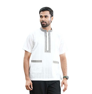 White embroidered cotton half sleeve gents Fatua