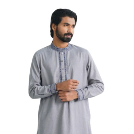 Men's Grey Blended Panjabi