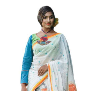 Classic Cotton - White Cotton Printed Sharee