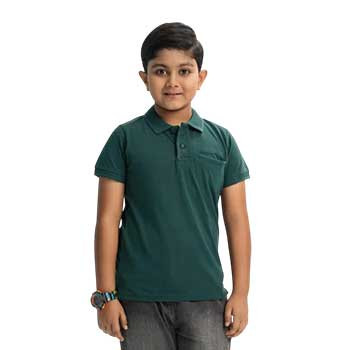 Kids Polo Shirt -  Green Pique Short Sleeve Polo