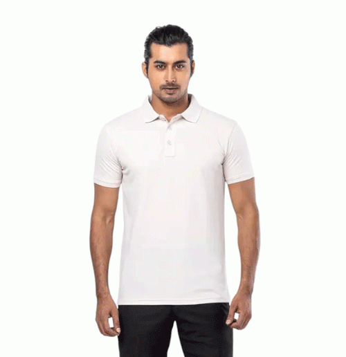 Beige Mixed Cotton Polo Shirt For Men