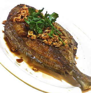 Fried Pomfret with Hot Garlic Sauce from  Abacus Restaurant