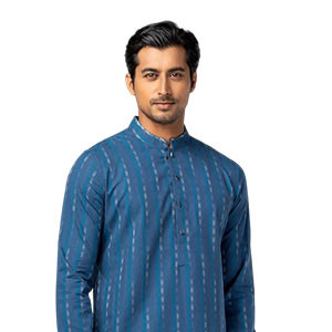 Blue Textured Slim Fit Cotton Panjabi