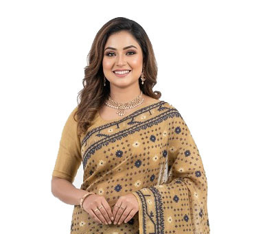 Beige Handloom Cotton Jamdani Sharee with Navy Accents
