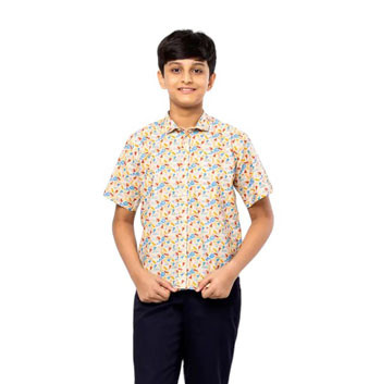 Boy Kids - Beige Printed Cotton Shirt