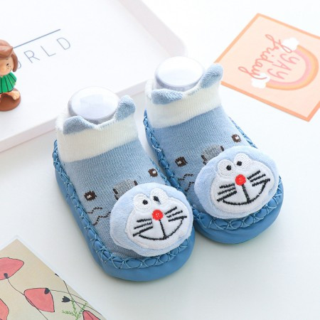 Anti Skid Leather Sock Shoes Doraemon Applique - Blue