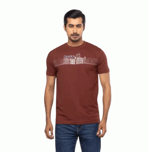 Chocolate Printed Cotton T-Shirt For Men
