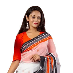 Women's Sharee -  Half-Silk sharee feature Block-print & Hand-work