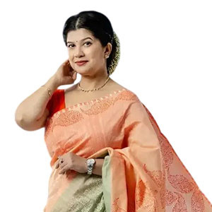 Women's Sharee - Slub-cotton women’s sharee features block-print & handwork.