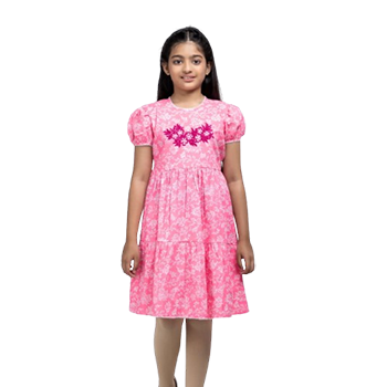 Baby Girls - Pink Printed and Embroidered Voile Frock