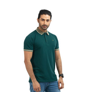 Contrast Polo Shirt - Midnight Green- Sky For Men