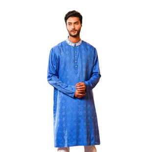 Short Panjabi -  Blue color embroidered design cotton Panjabi