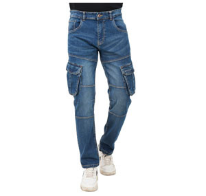 Premium Denim Semi Fit Cargo Mid Blue Pant For Men